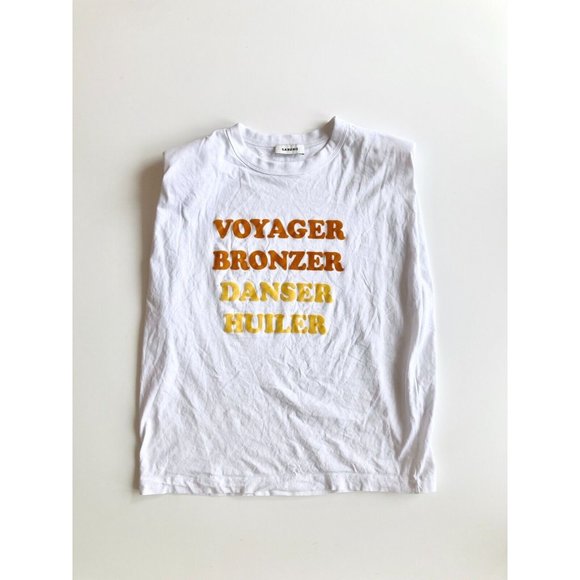 SANDRO Trivoli White Jersey Flocked Cotton Shoulder Pad Muscle Tank, Size 2/M - Picture 8 of 16